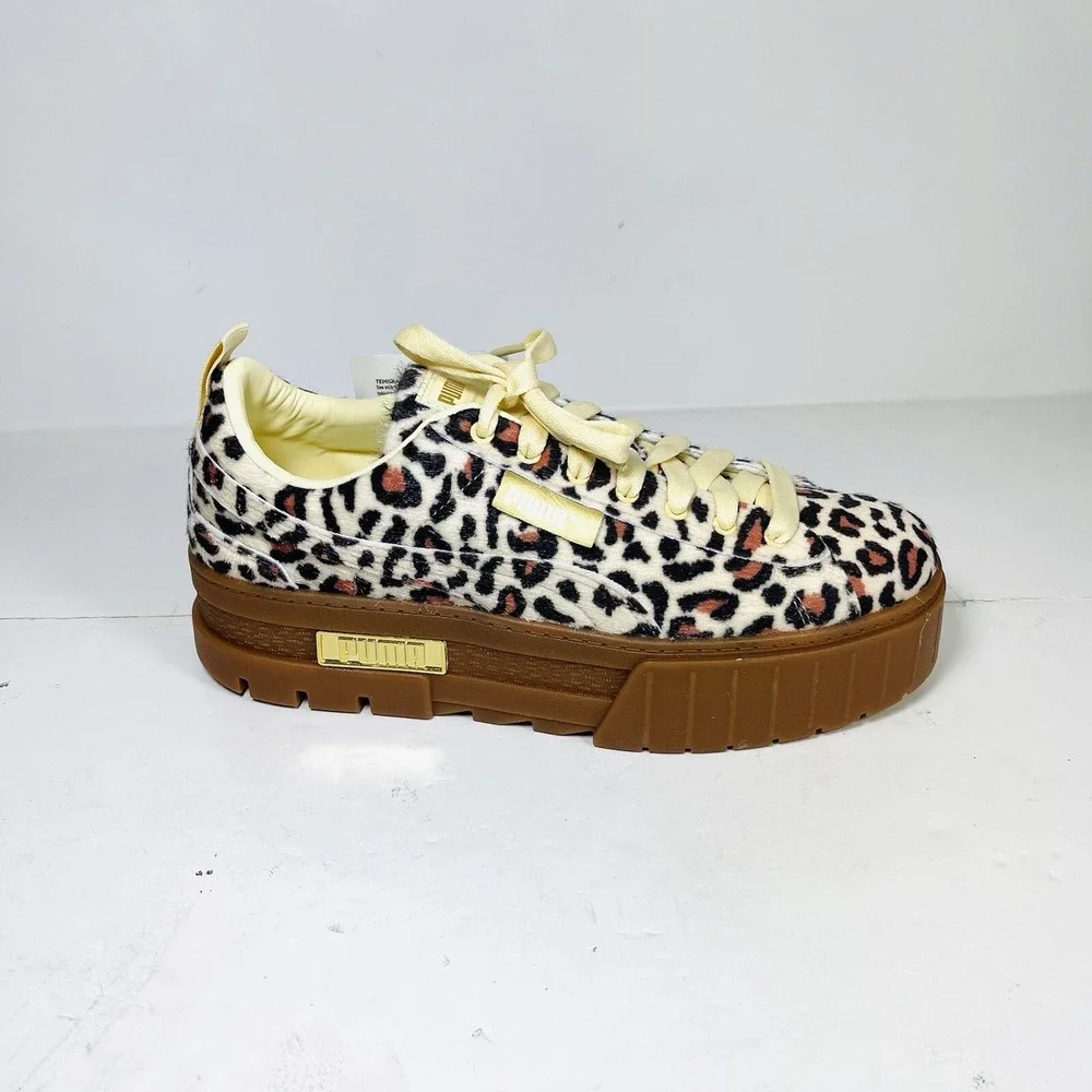 PUMA Mayze Platform Sneakers Women's Size 7.5 Leopard Calf Hair 6382910-01 NIB